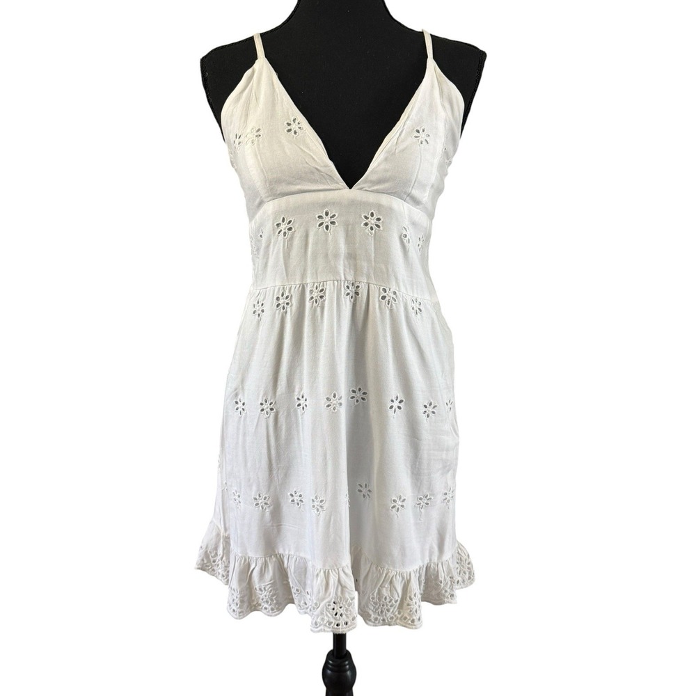 White Eyelet Mini Sundress Western Boho Festival Babydoll Jessica Simpson Sz M‎